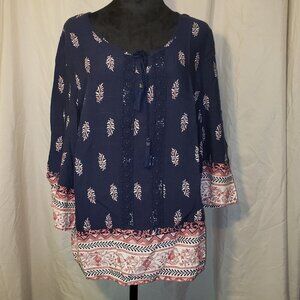 Women's Style & Co Blue and Pink Printed Blouse - M